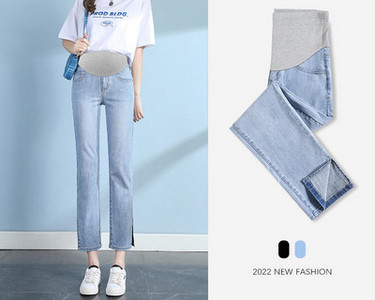 Alkalmi, magas derekú hasított kismama farmernadrág