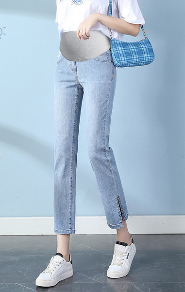 Alkalmi, magas derekú hasított kismama farmernadrág