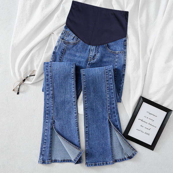 Модерни дамски дънки с цепки за бременни