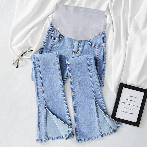 Модерни дамски дънки с цепки за бременни