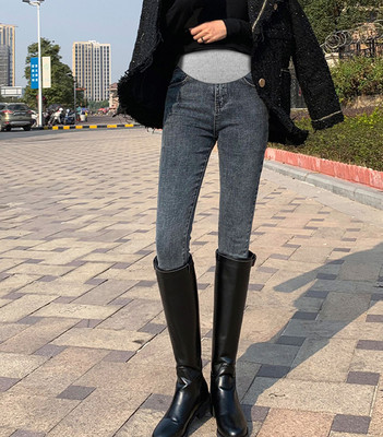 Női farmernadrág terhes nőknek - magas derekú plusz bársony