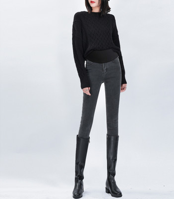 Női farmernadrág terhes nőknek - magas derekú plusz bársony