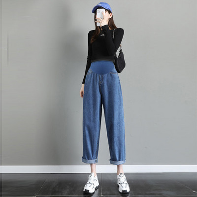 Дамски дънки за бременни жени - с висока талия широк модел