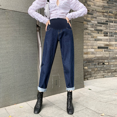 Дамски дънки за бременни жени - с висока талия широк модел