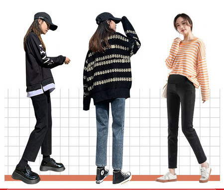 Női farmer terhes nőknek - magas derékú egyenes modell plusz bársony