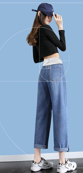 Дамски дънки за бременни жени - с висока талия прав свободен модел