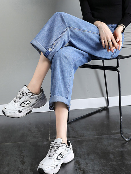 Дамски дънки за бременни жени - с висока талия прав свободен модел