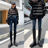 Női farmer terhes nőknek - magas derekú plusz bársonyvastagítás