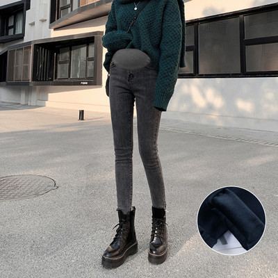 Női farmer terhes nőknek - magas derekú plusz bársonyvastagítás