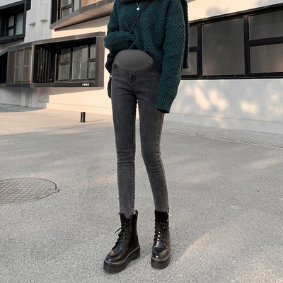 Női farmer terhes nőknek - magas derekú plusz bársonyvastagítás