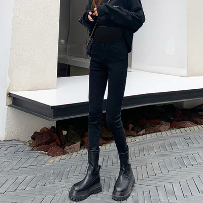 Női farmer terhes nőknek - magas derekú plusz bársonyvastagítás