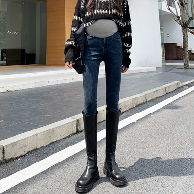 Női farmer terhes nőknek - magas derekú plusz bársonyvastagítás