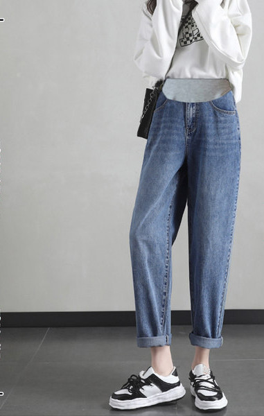 Széles szárú kismama farmernadrág zsebbel