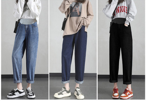 Széles szárú kismama farmernadrág zsebbel