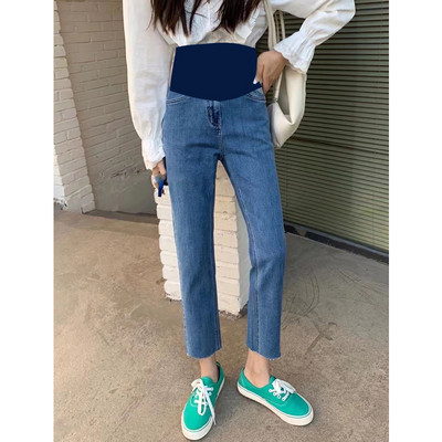 Női farmer terhes nőknek - magas derékú, egyenes modellgumi