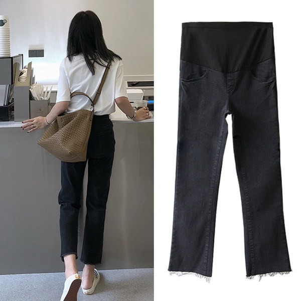 Női farmer terhes nőknek - magas derékú, egyenes modellgumi