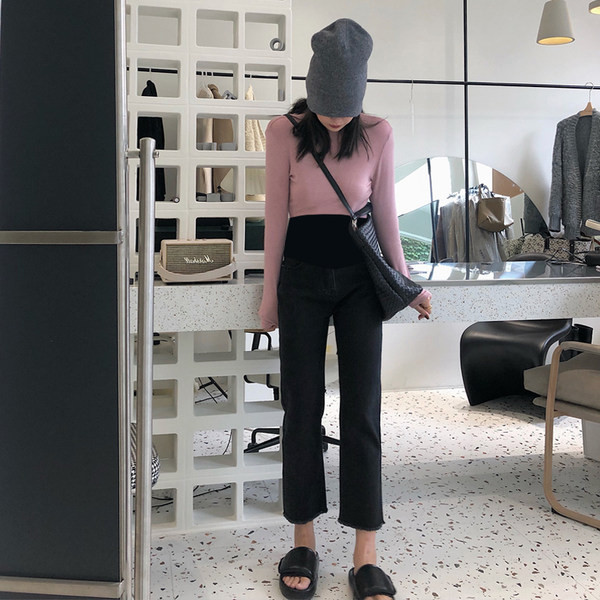 Női farmer terhes nőknek - magas derékú, egyenes modellgumi