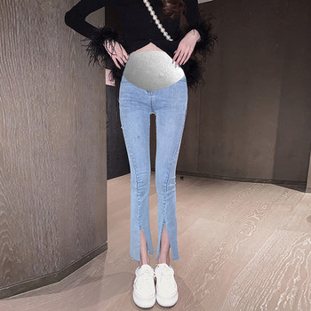 Дамски дънки за бременни жени - с висока талия прав модел с цепка