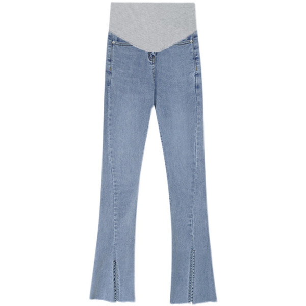 Дамски дънки за бременни жени - с висока талия прав модел с цепка