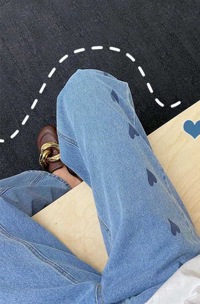 Női magas derekú kismamafarmer - szívecskékkel