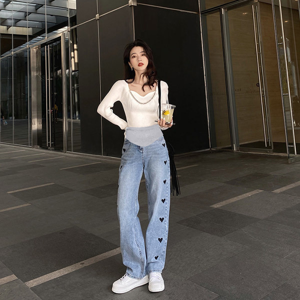 Női magas derekú kismamafarmer - szívecskékkel