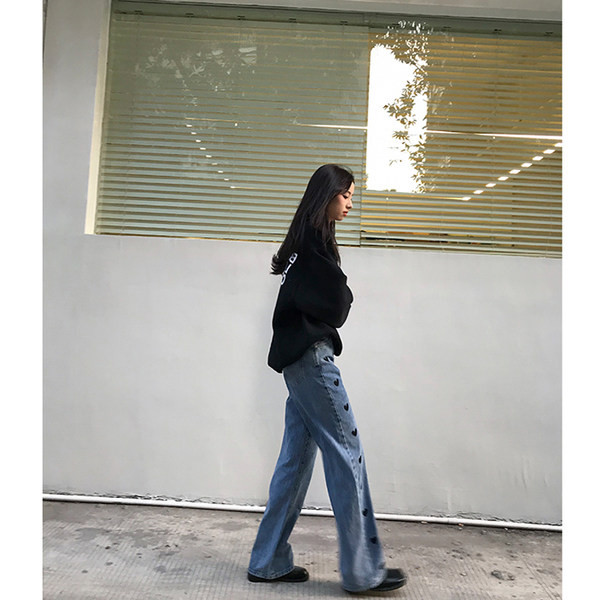 Női magas derekú kismamafarmer - szívecskékkel