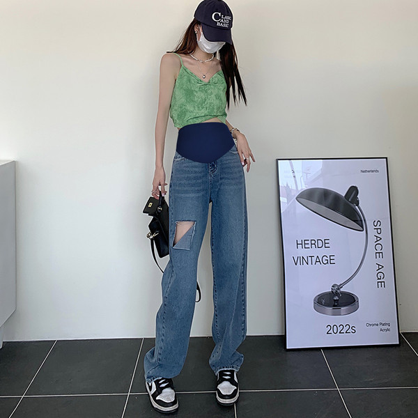 Női farmer terhes nőknek magas derékkal - szakadt hatású