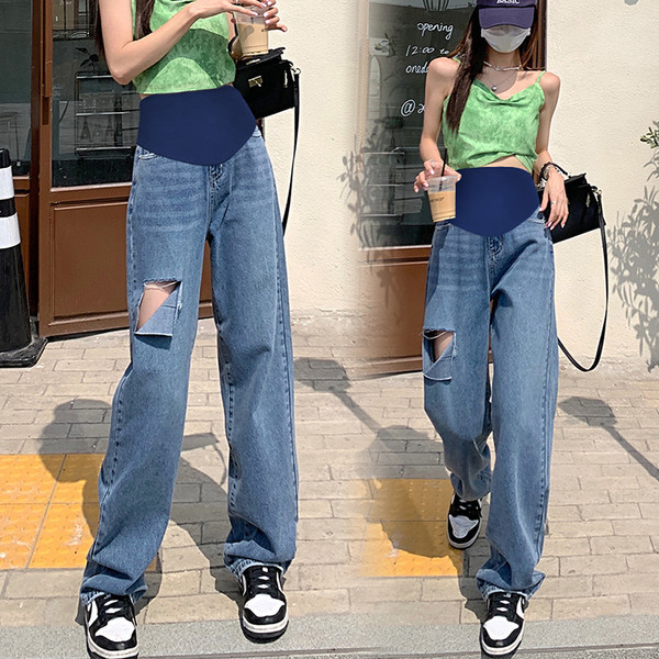 Női farmer terhes nőknek magas derékkal - szakadt hatású