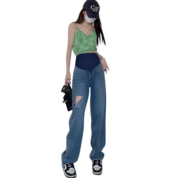 Női farmer terhes nőknek magas derékkal - szakadt hatású