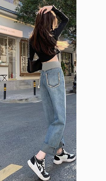 Φαρδύ μοντέλο γυναικείο τζιν με ελαστική μέση για εγκύους