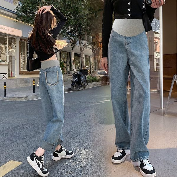 Φαρδύ μοντέλο γυναικείο τζιν με ελαστική μέση για εγκύους