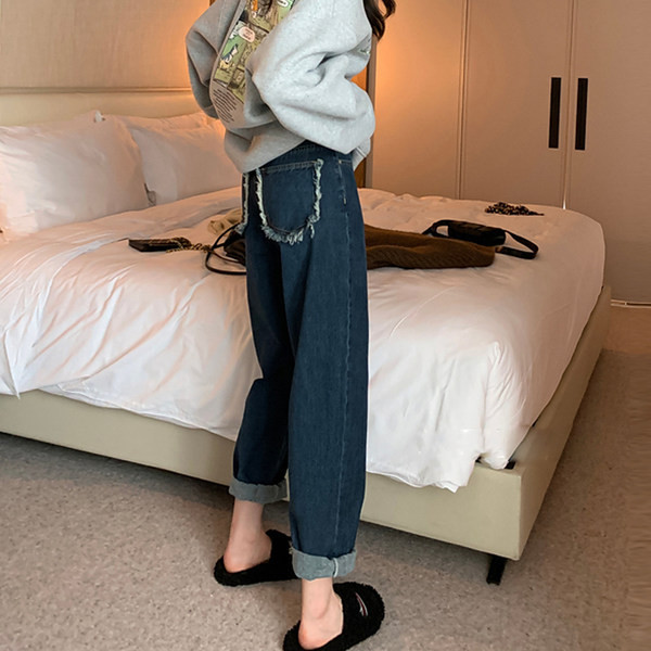 Széles szárú kismamafarmer zsebbel