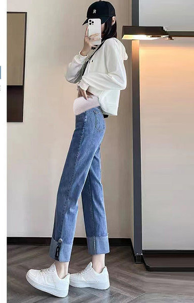 Női lezser kék, magas derekú kismamafarmer