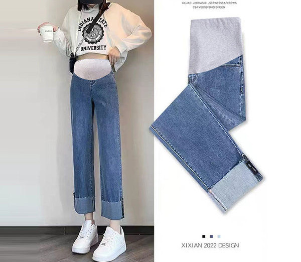 Női lezser kék, magas derekú kismamafarmer