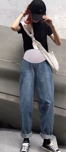 Γυναικείο τζιν εγκυμοσύνης ελαστικό ψηλόμεσο φαρδύ πόδι