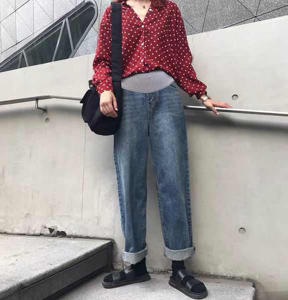 Γυναικείο τζιν εγκυμοσύνης ελαστικό ψηλόμεσο φαρδύ πόδι