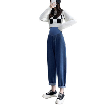 Γυναικείο τζιν για εγκύους με ψηλή μέση - χαλαρό σχέδιο με τσέπη σε δύο χρώματα