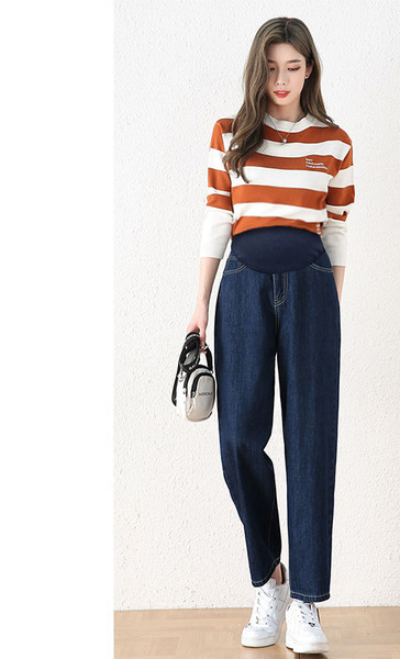 Γυναικείο τζιν για εγκύους με ψηλή μέση - χαλαρό σχέδιο με τσέπη σε δύο χρώματα