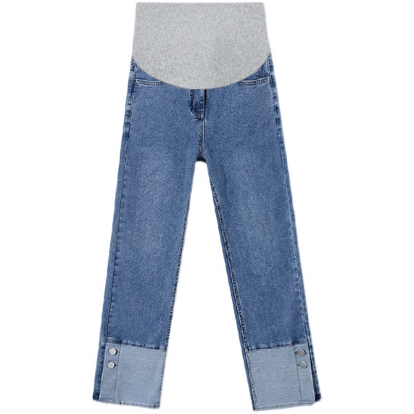 Sport modell, gombos farmernadrág terhes nők számára