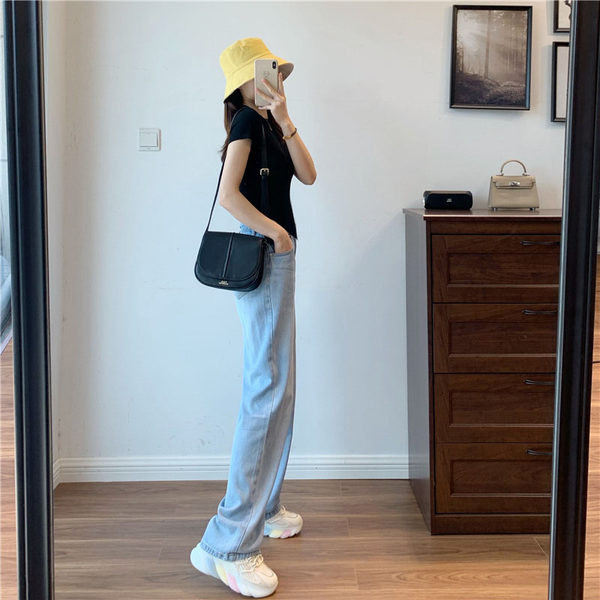 Női magas derekú nyári farmernadrág kék színben