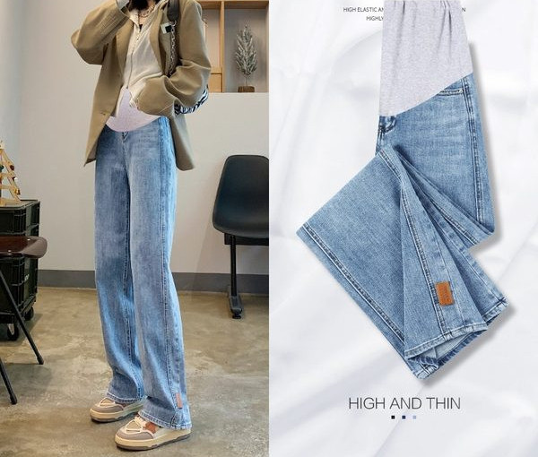 Ležerne ženske duge traperice za trudnice visokog struka