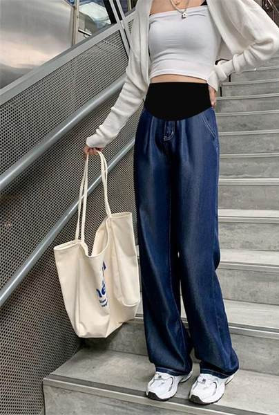 Női farmer kismamáknak magas derékkal - bő mintával két színben