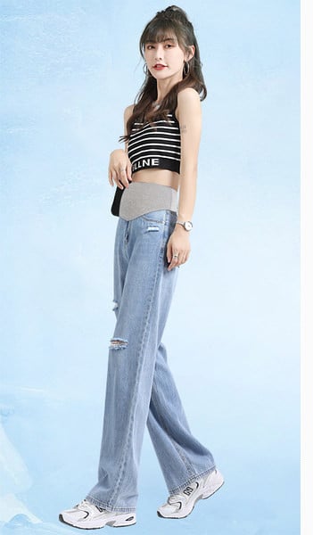 Ежедневни дамски дънки със скъсани елементи за бременни