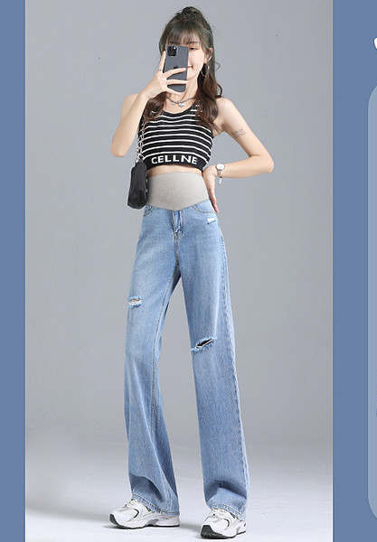 Ежедневни дамски дънки със скъсани елементи за бременни