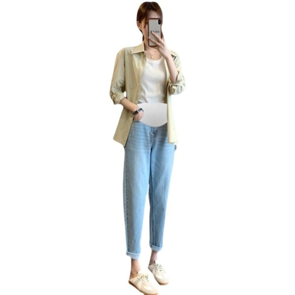 Nyári farmer kismamáknak állítható szárral és gumival