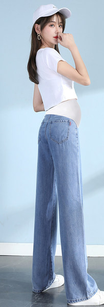 Дамски дънки за бременни жени с висока талия - свободен изчистен модел
