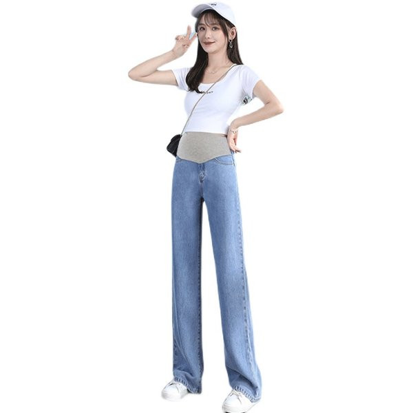 Női, magas derekú kismamafarmer - laza, tiszta minta