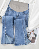 Γυναικείο τζιν για εγκύους  ψηλόμεσο και διακόσμηση με πέρλες