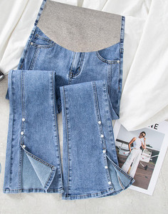 Γυναικείο τζιν για εγκύους  ψηλόμεσο και διακόσμηση με πέρλες