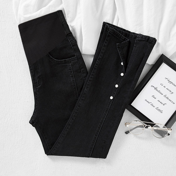 Γυναικείο τζιν για εγκύους  ψηλόμεσο και διακόσμηση με πέρλες